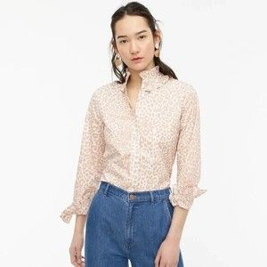 J. Crew Classic-fit ruffleneck shirt in leopard long sleeve button up Size 14